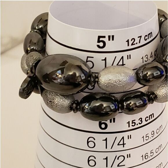 NAPIER Black & Silver Glass Bead Double Strand Stretch Bracelet - Picture 4 of 4